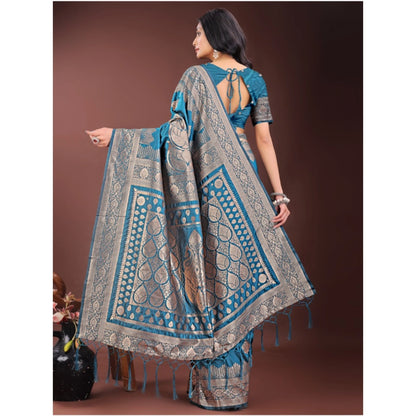 Generic Women's Silk Printed Saree With Unstitched Blouse 5.5Mtr (Teal)