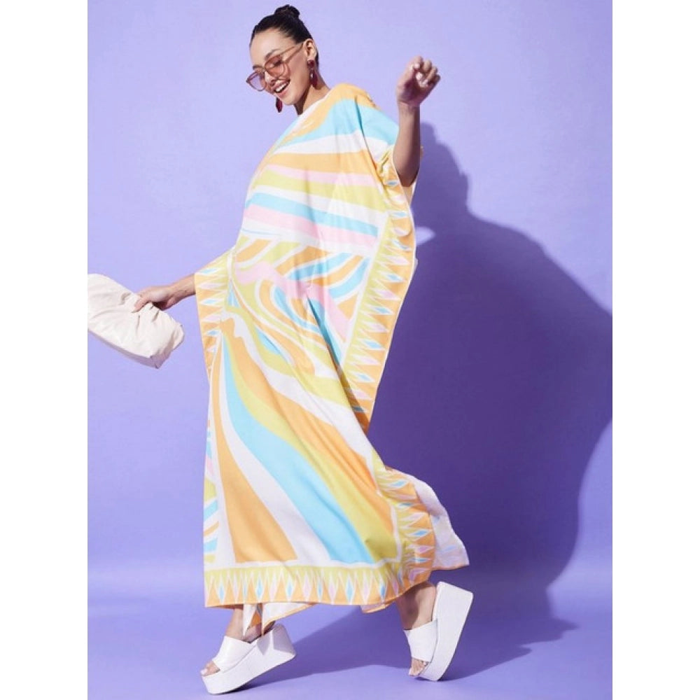 Generic Women's Satin Colour Blocking Kaftan Dress (Multicolor)