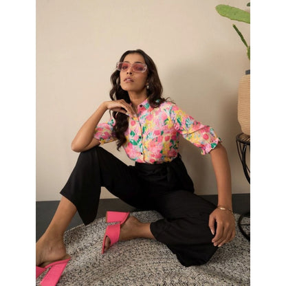 Generic Women's Polyester Floral Half Sleeves Jumpsuit (Multicolor)