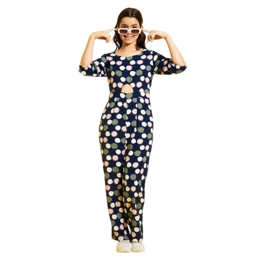 Generic Girl's Cotton Polka 3-4th Sleeve Jumpsuit (Multicolor)