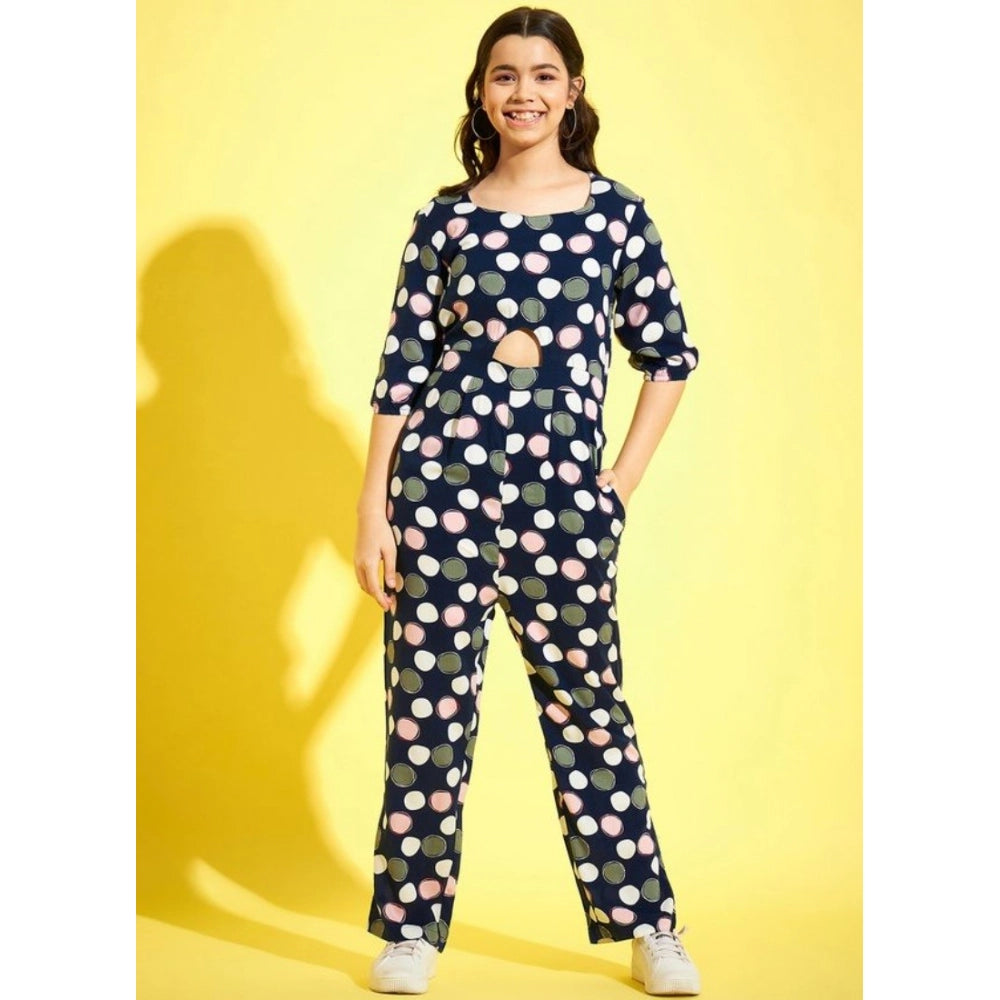 Generic Girl's Cotton Polka 3-4th Sleeve Jumpsuit (Multicolor)