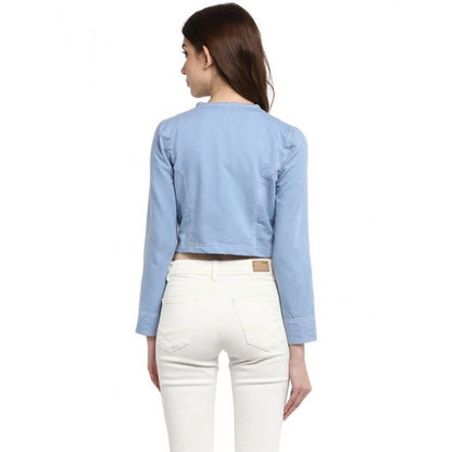 Generic Women's Denim Ruffled Long Sleeves Shrug (Blue)