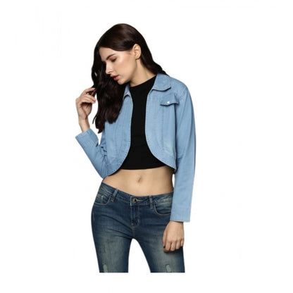 Generic Women's Denim Solid 3-4th Sleeves Shrug (Blue)