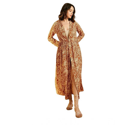 Generic Women's Polyester Floral Long Sleeves Shrug (Brown)