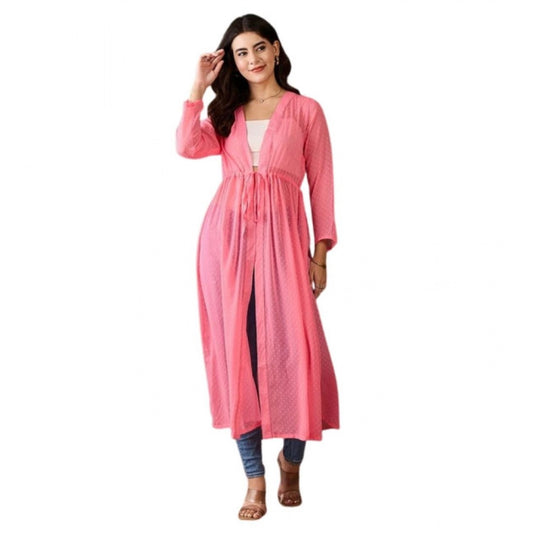Generic Women's Chiffon Self Design Long Sleeves Shrug (Pink)