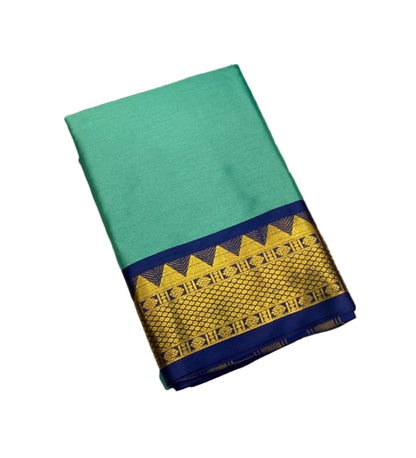 Generic Women's Cotton Silk Striped Saree With Unstitched Blouse - 5.5 Mtr (Sea Green-Royal Blue)