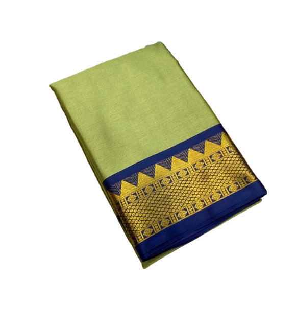 Generic Women's Cotton Silk Striped Saree With Unstitched Blouse - 5.5 Mtr (Pista Green-Blue)