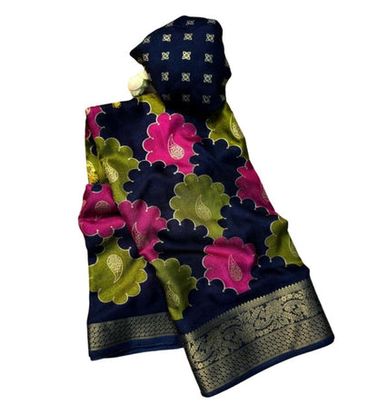 Generic Women's Dola Silk Kalamkari Floral Printed Saree With Unstitched Blouse - 5.5 Mtr (Multicolor)